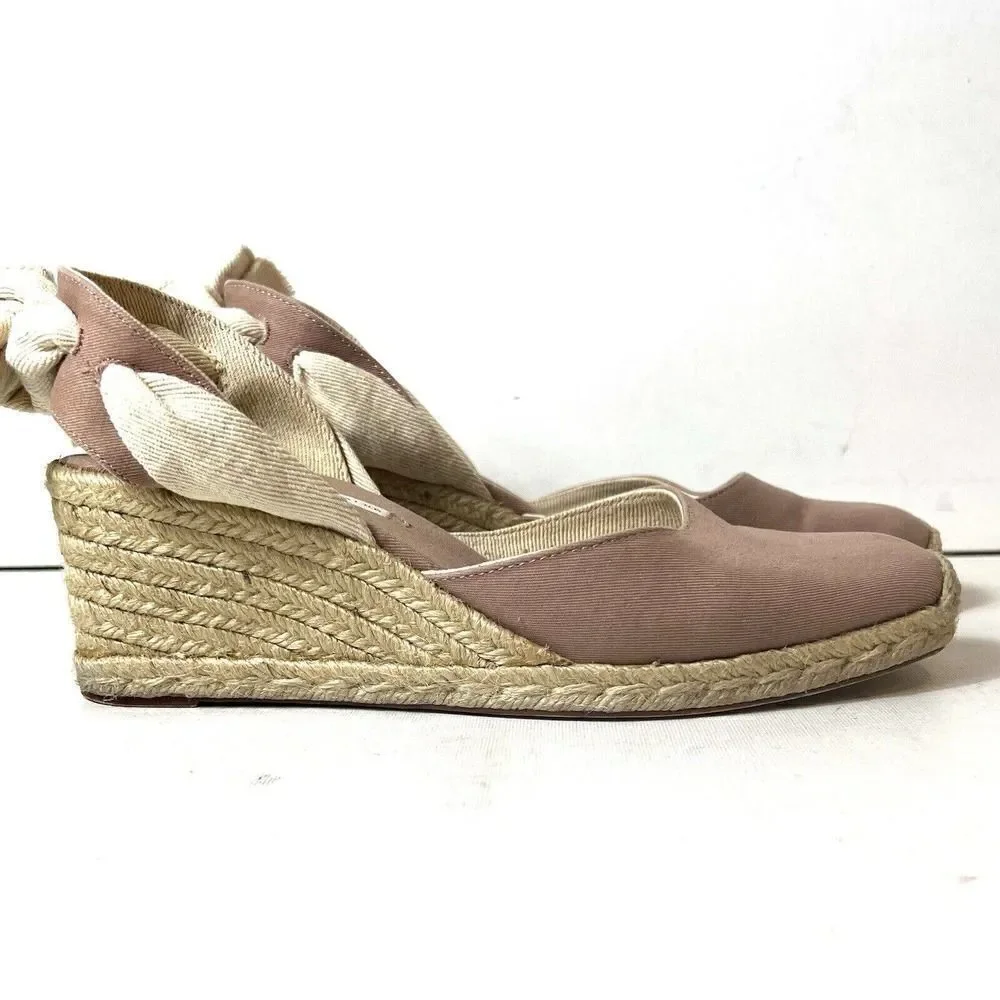 Zara Trafaluc Tan Dusty Rose Espadrille Tie Up Wedges Womens Sz EU 41 US 10-10.5